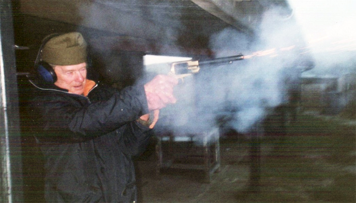 Photograph shows Jim Holland enjoying his shooting at Leek and District Shooting Centre.