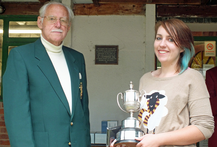 Photograph shows SSRA President - Major (Retired) Peter Martin MBE, pictured left - presenting the Chipperfield Cup and First Place Medal to Miss A. Howarth, pictured right.