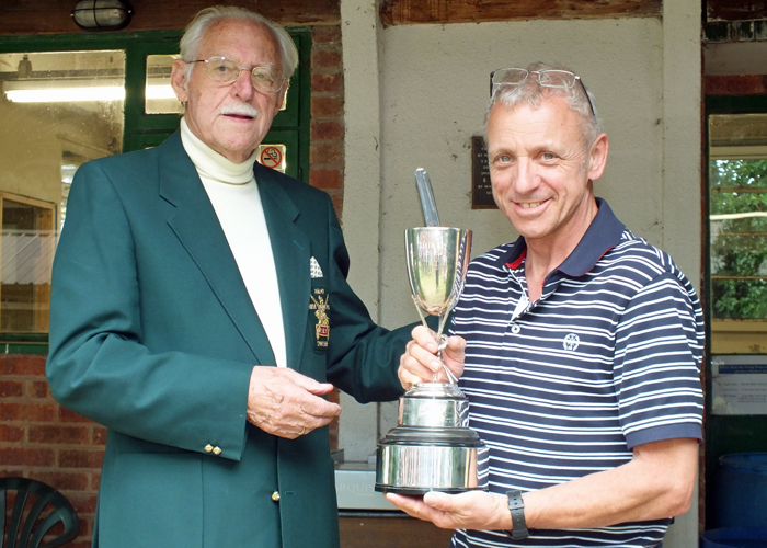 Photograph shows P. Knight, pictured right, receiving The Swynnerton Cup for 2014 from SSRA President - Major (Retired) Peter Martin, MBE.
