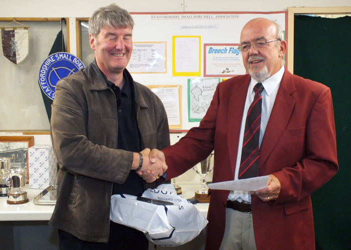 Photograph shows Richard Tilstone, pictured right, presenting the Staffordshire Open - Class A - 3rd Place Prize to Neil Almond, pictured left.