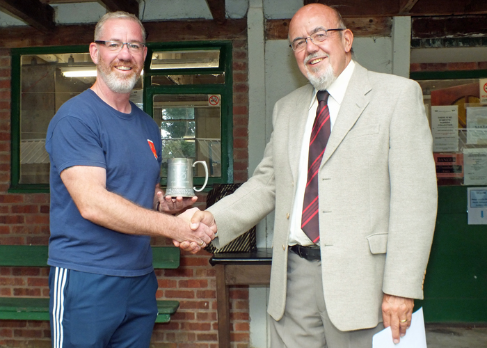 Photograph shows SSRA Chairman - Richard Tilstone (pictured right), presenting the Astor Tankard to Martyn Buttery representing Rugeley Rifle Club (pictured left).