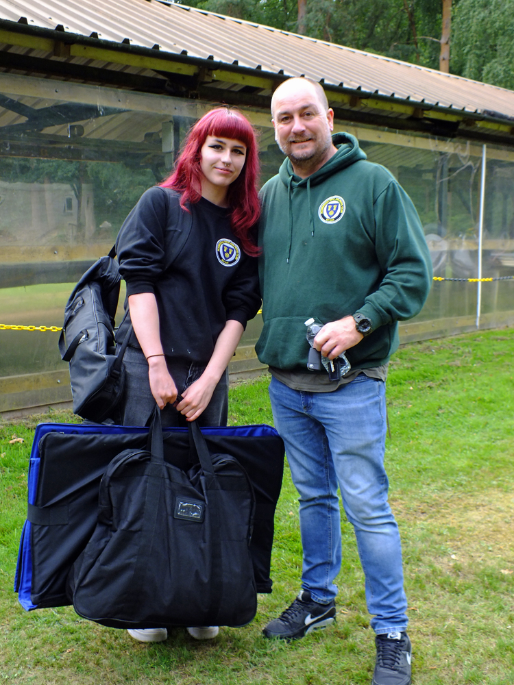 Photograph shows Olivia Kirkland (pictured left) and Wayne Kirkland (pictured right) relaxing at the end of a busy day's shooting.
