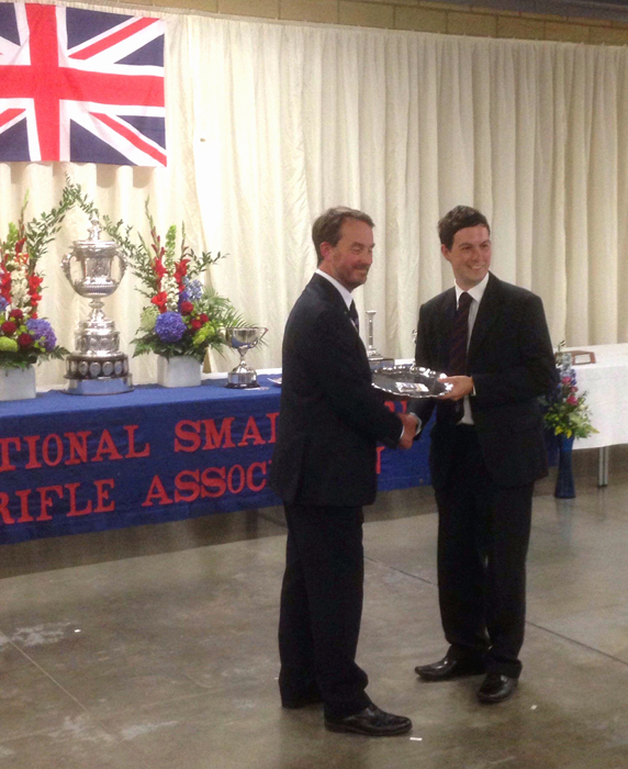 Photograph shows Richard Hemingway (pictured right) receiving the Kent Salver for winning the 'Centenary Competition in A-Class'.