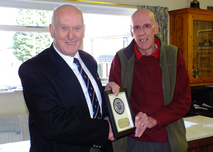 Photograph shows SSRA Vice-President - Fred Jennings (pictured left) - presenting a special award for 'Services To Air Weapons Shooting' to the retiring SSRA Air Weapons Secretary and newly elected SSRA Vice-President - Robert Knott (pictured right).