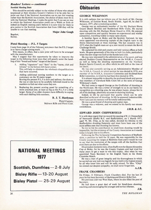Edward John Chipperfield obituary, which was published in the Rifleman Magazine, dated April 1977.