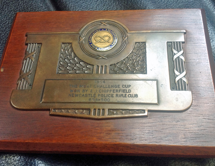 Photograph shows The Moat Cup Winner's Plaque 1954.