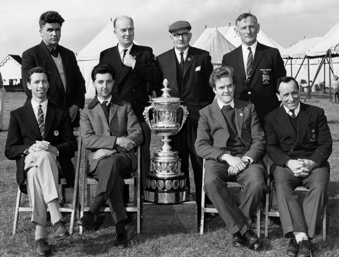 Photograph shows members of the successful Staffordshire Smallbore Rifle Team, as they proudly display the Queen Alexandra Cup.  Edward John Chipperfield is pictured in the back row wearing his flat cap.