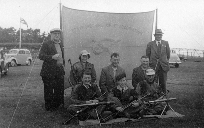 Photograph shows members of the Staffordshire Smallbore Rifle Team, pictured at Bisley - possibly during the 1950's.