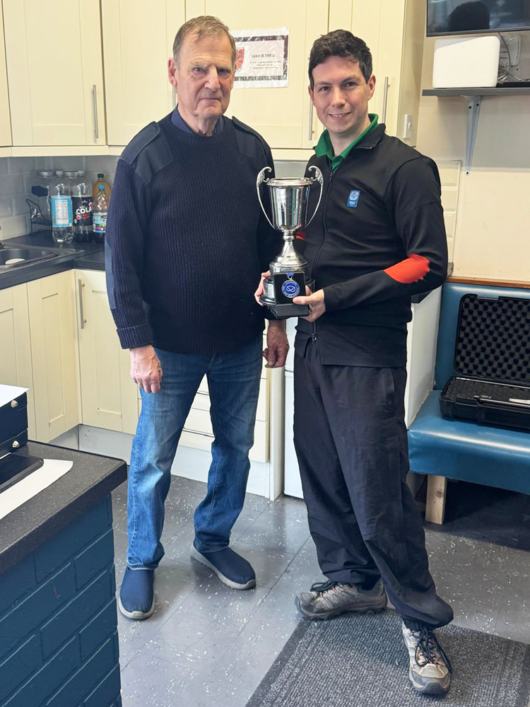 Photograph shows Richard Hemingway of Rugelely RPC (pictured right) receiving the Smith Cup, after being crowned the overall Staffordshire Short Range Champion 2026.