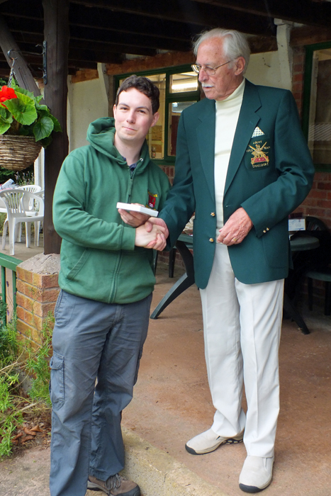 Photograph shows R. Hemingway (pictured left) receiving the Staffordshire Class 'A' Second Place Prize from SSRA President, Major (Retired) Peter Martin, MBE (pictured right).