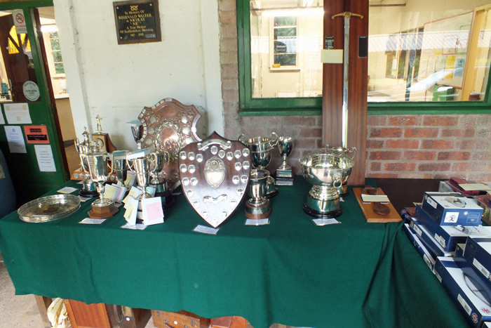 Photograph shows the vast array of trophies and prizes on offer to the competitors.