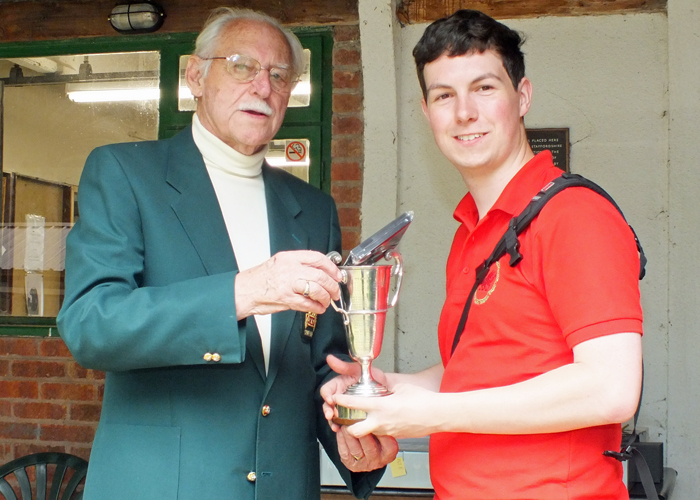 Photograph shows R. Hemmingway, pictured right, receiving the Miniature Rifle Challenge Cup for 2014 from SSRA President - Major (Retired) Peter Martin, MBE.