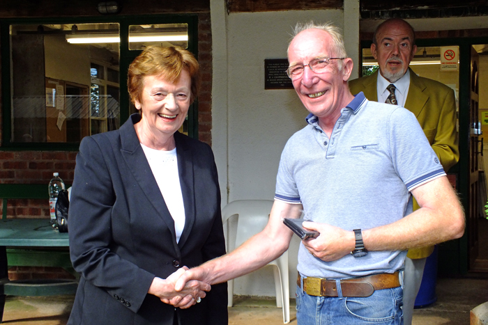 Photograph shows Mary Jennings, pictured left, presenting the Staffordshire Class 'A' Aggregate 2nd Place Medal to Steve Rowe, pictured right.