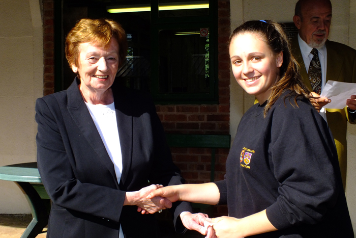 Photograph shows Mary Jennings, pictured left, congratulating Shannon Davies, pictured right, on becoming Top Lady Shooter in the Open Competition.