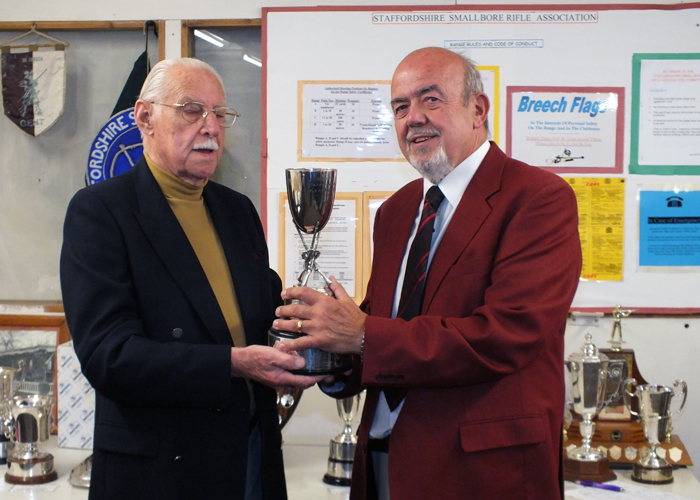 Photograph shows SSRA President - Major (Retired) Peter Martin MBE, pictured left - presenting the Swynnerton Cup to SSRA Chairman Richard Tilstone, pictured right.
