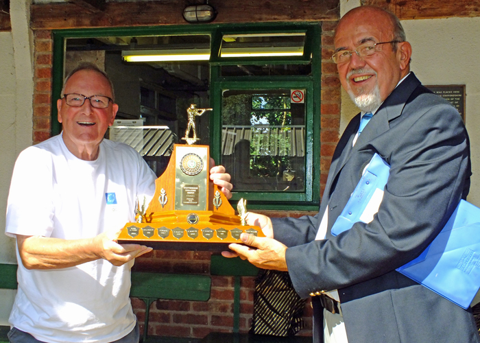 Photograph shows SSRA Chairman - Richard Tilstone (pictured right), presenting the 50 Metres Trophy to Mike Willcox (pictured left).