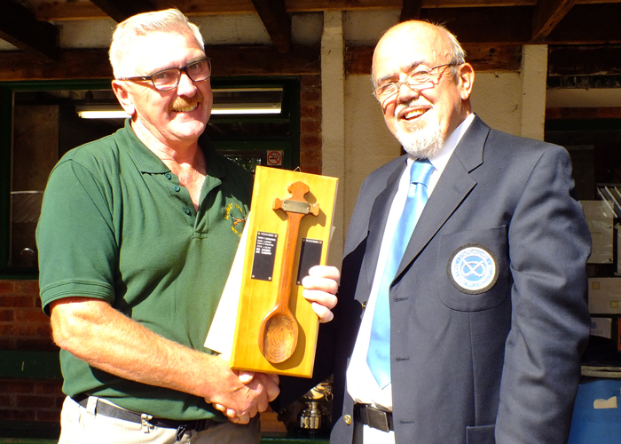 Photograph shows SSRA Chairman - Richard Tilstone (pictured right), presenting the Wooden Spoon to Peter Dean (pictured left).