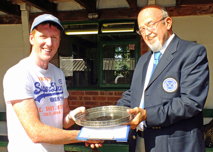 Photograph shows SSRA Chairman - Richard Tilstone (pictured right), presenting the 'Come Day - Go Day' Salver to Simon Green, (pictured left).