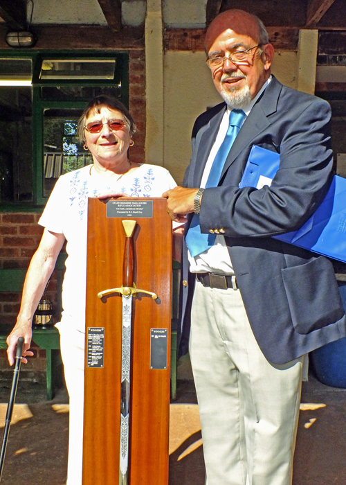 Photograph shows SSRA Chairman - Richard Tilstone (pictured right), presenting the Wilkinson Sword to SSRA Secretary - Sue Willcox (pictured left).