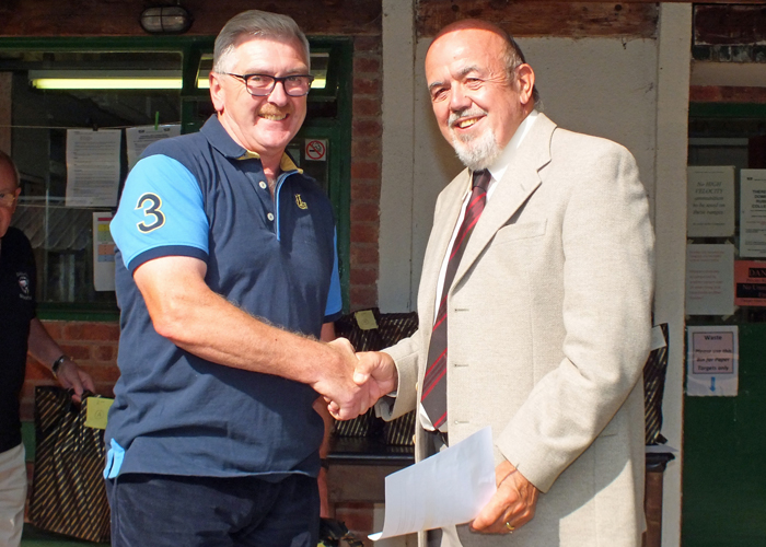 Photograph shows Peter Dean (pictured left) receiving the Class 'A' 3rd Place Open Prize 2019 from SSRA Chairman - Richard Tilstone (pictured right).