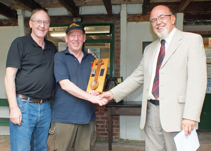 Photograph shows SSRA Chairman - Richard Tilstone (pictured right), presenting the Wooden Spoon to joint winners Gordon Abbotts (pictured left) and Brian Parker (pictured centre).
