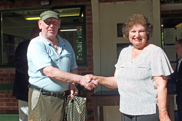 Photograph shows Brian Parker (pictured left) receiving the Staffordshire Open Prize - Class D - 3rd Place Award from Mrs. Janet Troke (pictured right).