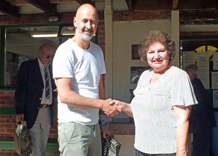 Photograph shows Duncan Chilcott (pictured left) receiving the Staffordshire Open Prize - Class D - 1st Place Award from Mrs. Janet Troke (pictured right).