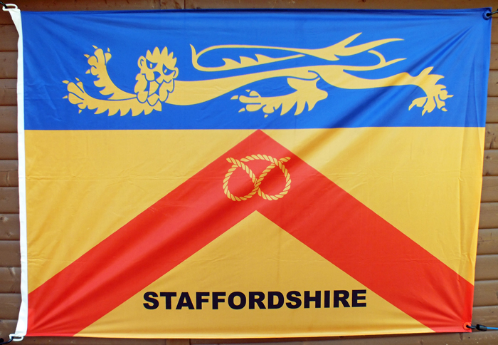 Photograph shows the Staffordshire County Flag proudly displayed at the SSRA Combined Open Squadded Rifle Meeting 2022.