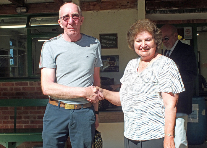 Photograph shows Steve Rowe (pictured left) receiving the Staffordshire Open Prize - Class B - 2nd Place Award from Mrs. Janet Troke (pictured right).