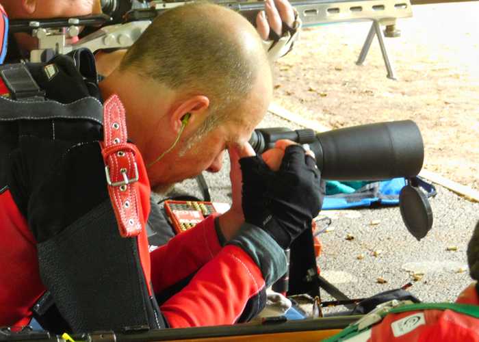 Photograph shows a competitor quietly gathering his thoughts, as he prepares to start the next detail.