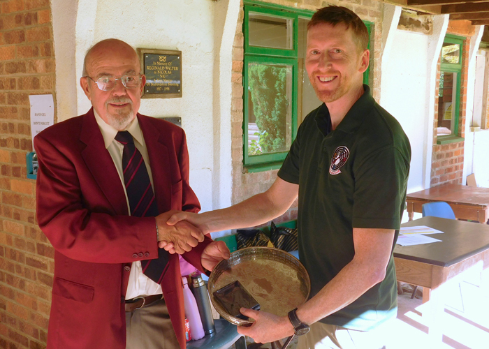 Photograph shows SSRA Chairman - Richard Tilstone (pictured left), presenting the 'Come Day - Go Day' Salver to Simon Green (pictured right)