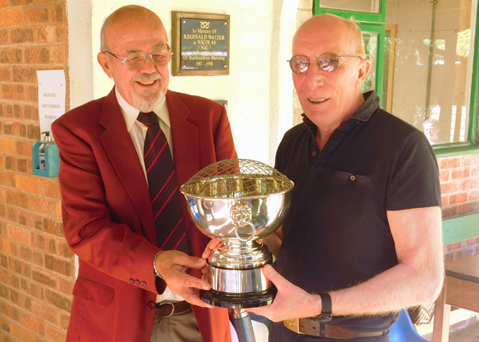 Photograph shows SSRA Chairman - Richard Tilstone (pictured left), presenting the K. Madeley Rose Bowl to Steve Rowe (pictured right).