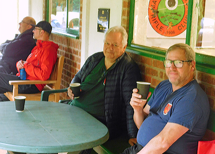 Photograph shows competitors Lee Featherstone (pictured left) and Paul Baron (pictured right) relaxing with a brew - steady on lads, there'll be none left!