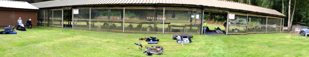 Photograph gives a panoramic view looking towards the firing line as the contest is in full swing.