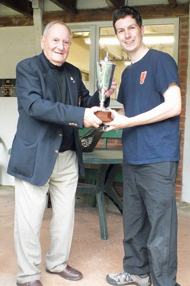 Photograph shows SSRA President - Mike B.P. Willcox (pictured left), presenting the Albert Greatrex Cup for 2024 to Richard Hemingway (pictured right).