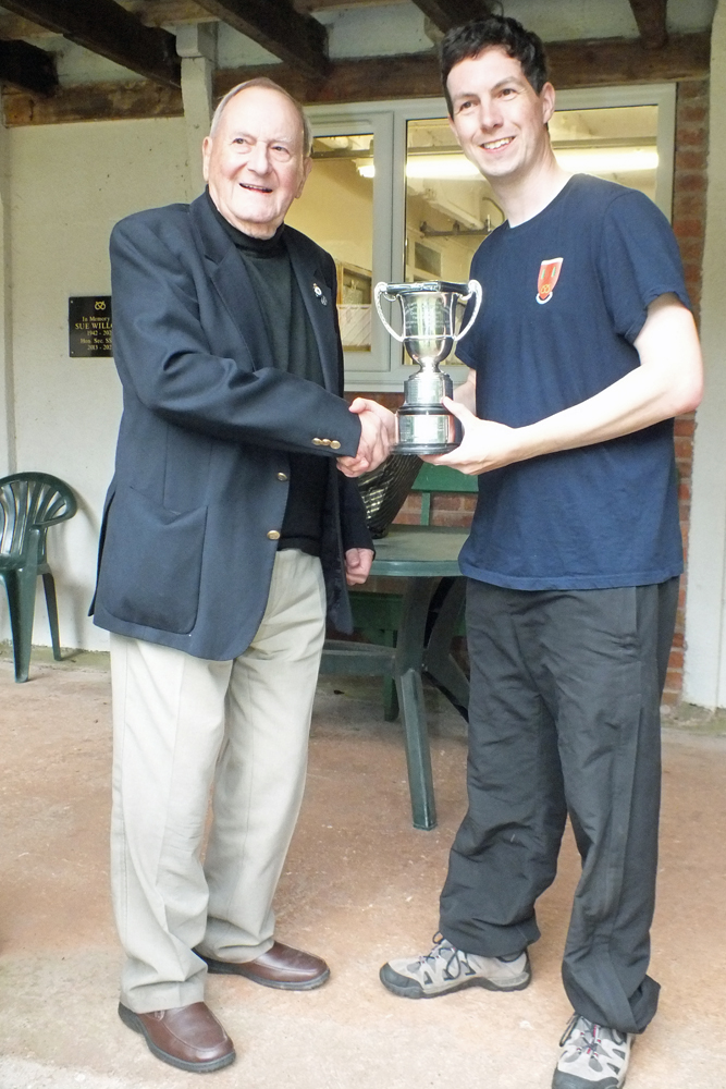 Photograph shows SSRA President - Mike B.P. Willcox (pictured left), presenting the Association Cup for 2024 to Richard Hemingway (pictured right).