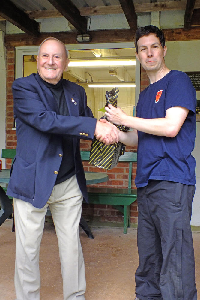 Photograph shows SSRA President - Mike B.P. Willcox (pictured left), presenting the Staffordshire Open - Class A 2nd Place Prize to Richard Hemingway (pictured right).