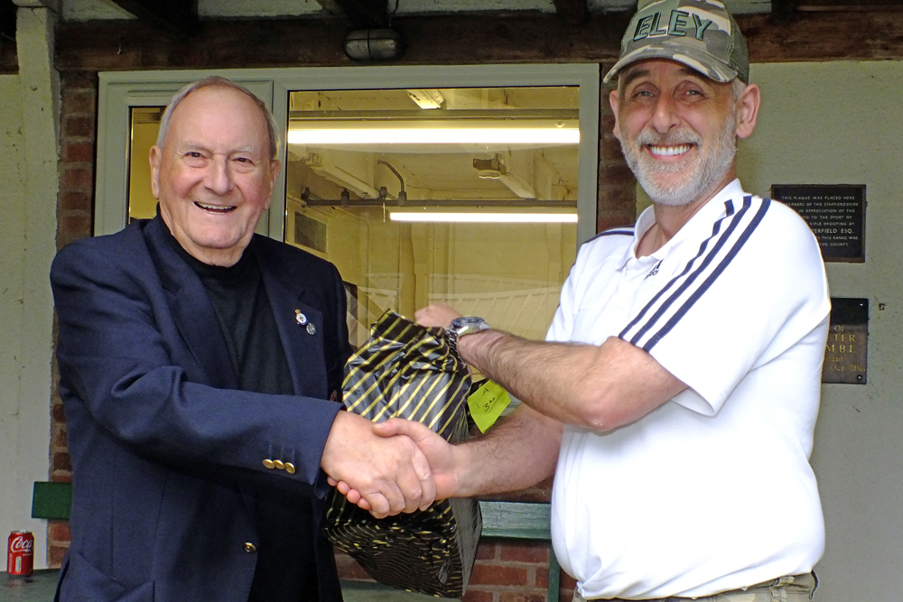 Photograph shows SSRA President - Mike B.P. Willcox (pictured left), presenting the Staffordshire Open - Class A 3rd Place Prize to Gavin Scott-Brooker (pictured right).