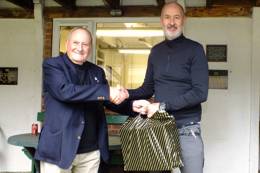 Photograph shows SSRA President - Mike B.P. Willcox (pictured left), presenting the Staffordshire Open - Class B 1st Place Prize to Duncan Chilcott (pictured right).