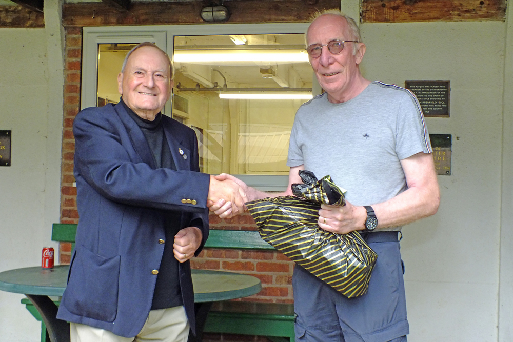 Photograph shows SSRA President - Mike B.P. Willcox (pictured left), presenting the Staffordshire Open - Class B 3rd Place Prize to Steve Rowe (pictured right).