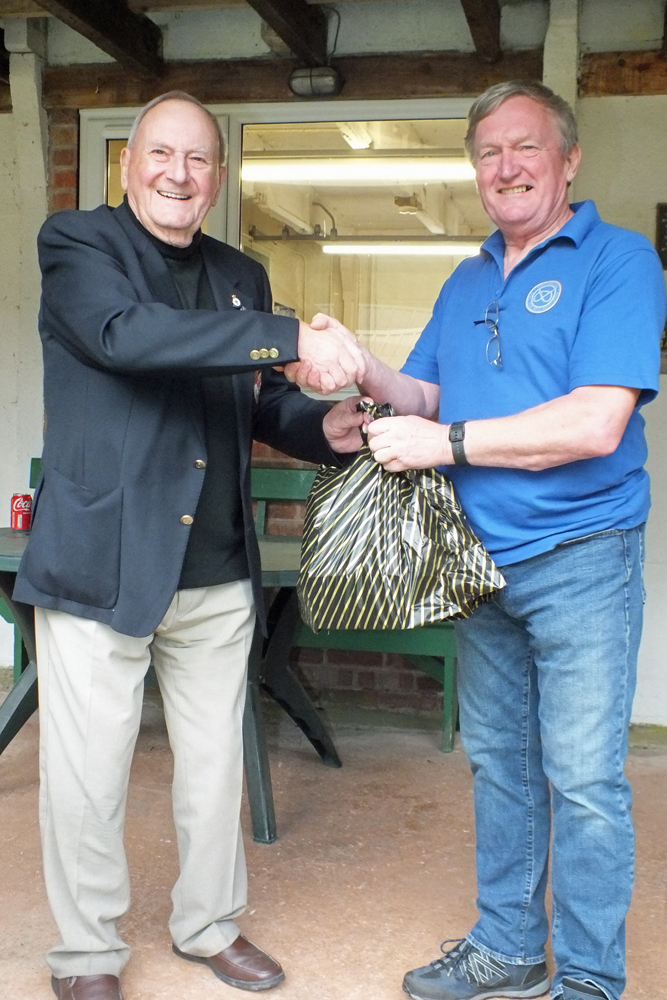 Photograph shows SSRA President - Mike B.P. Willcox (pictured left), presenting the Staffordshire Open - Class C 3rd Place Prize to Alan Boyles (pictured right).