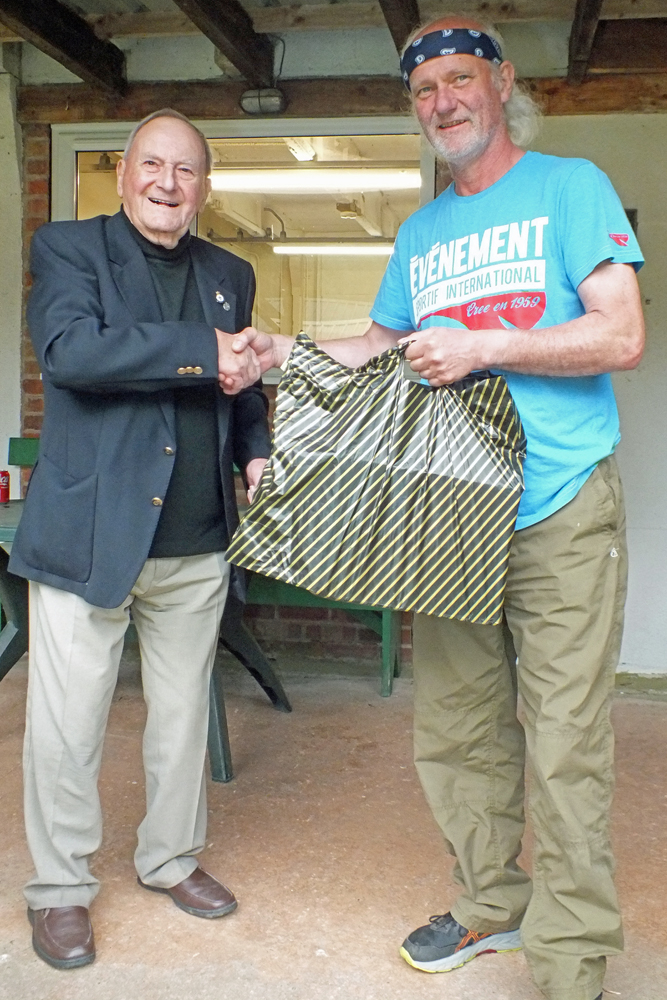 Photograph shows SSRA President - Mike B.P. Willcox (pictured left), presenting the Staffordshire Open - Class D 1st Place Prize to Paul Watkiss (pictured right).