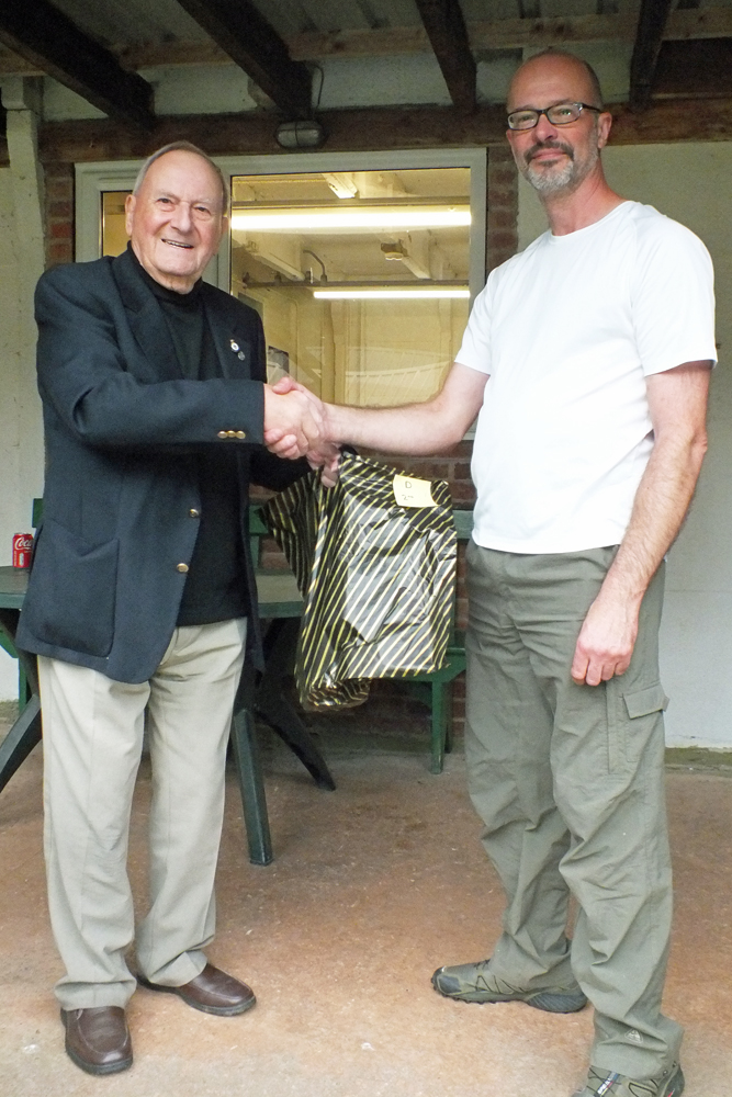 Photograph shows SSRA President - Mike B.P. Willcox (pictured left), presenting the Staffordshire Open - Class D 2nd Place Prize to Alan Williams (pictured right).