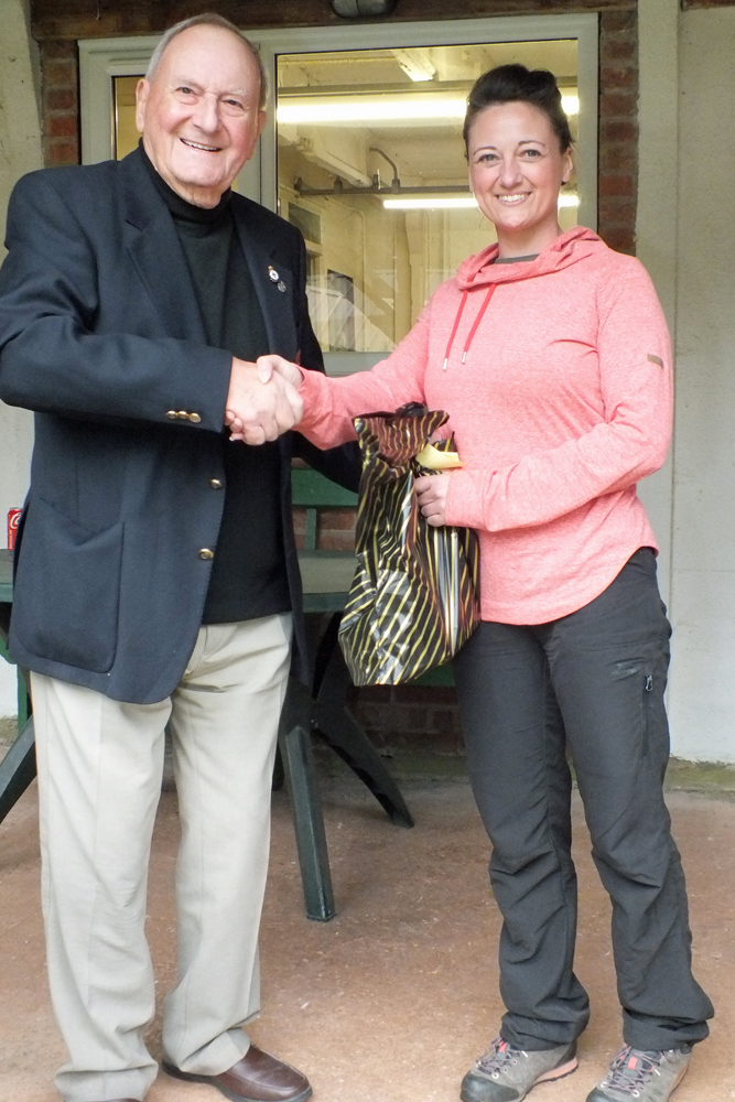 Photograph shows SSRA President - Mike B.P. Willcox (pictured left), presenting the Staffordshire Open - Class D 3rd Place Prize to Natasha Minikin (pictured right).