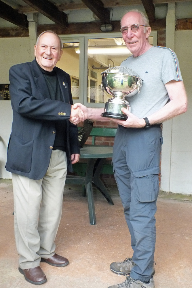 Photograph shows SSRA President - Mike B.P. Willcox (pictured left), presenting the K. Madeley Rose Bowl for 2024 to Steve Rowe (pictured right).