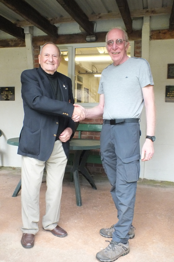 Photograph shows SSRA President - Mike B.P. Willcox (pictured left), congratulating Steve Rowe (pictured right), on winning the Stafford Plaque for 2024. (Trophy is missing).