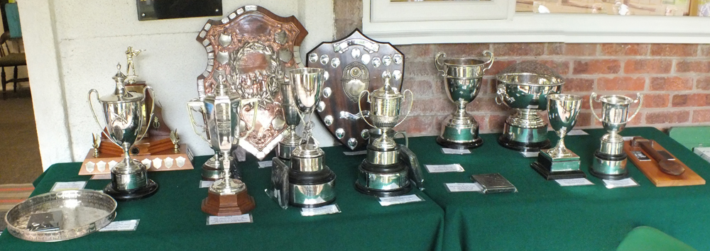 Photograph shows the stunning Staffordshire Confined Trophies, plus the Staffordshire Open Salver which were up for grabs on the day.