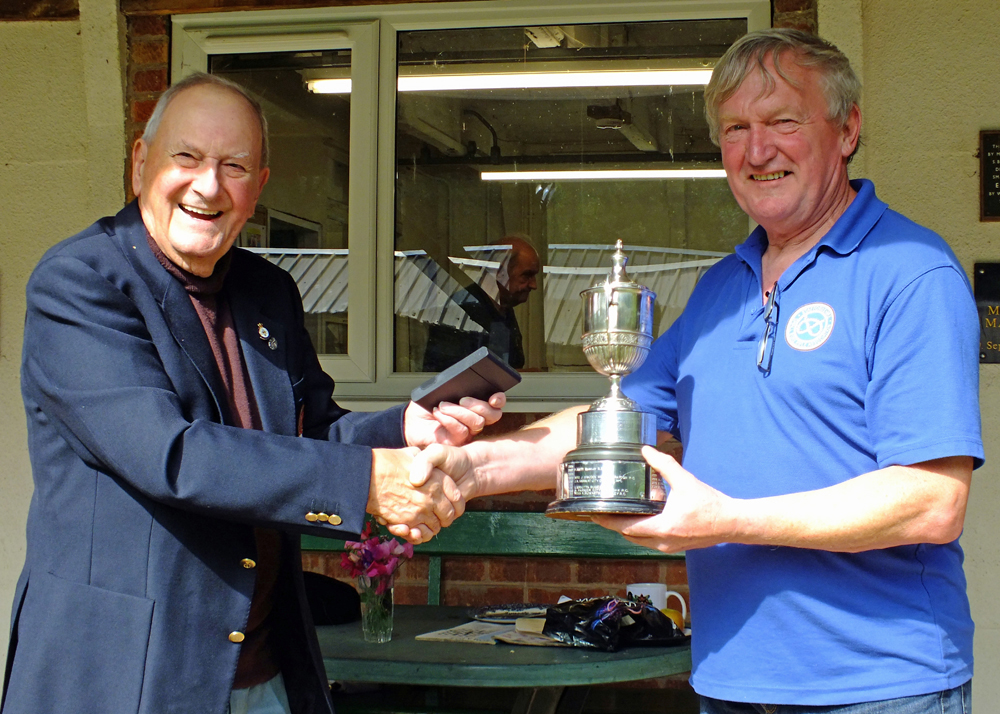 Photograph shows SSRA President - Mike B.P. Willcox (pictured left), presenting the E.J. Chipperfield Cup for 2025 to Alan Boyles (pictured right).