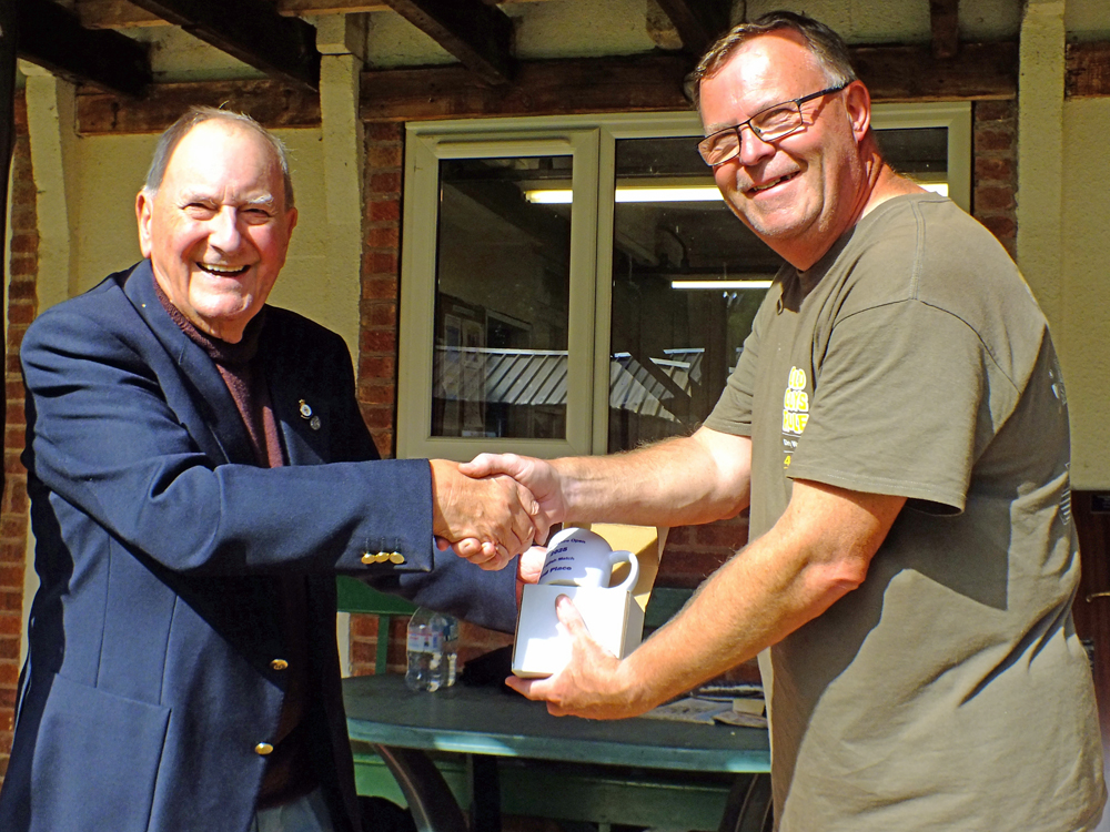 Photograph shows SSRA President - Mike B.P. Willcox (pictured left), presenting the English Match - 2nd Place Prize for 2025 to Dave Glover (pictured right).