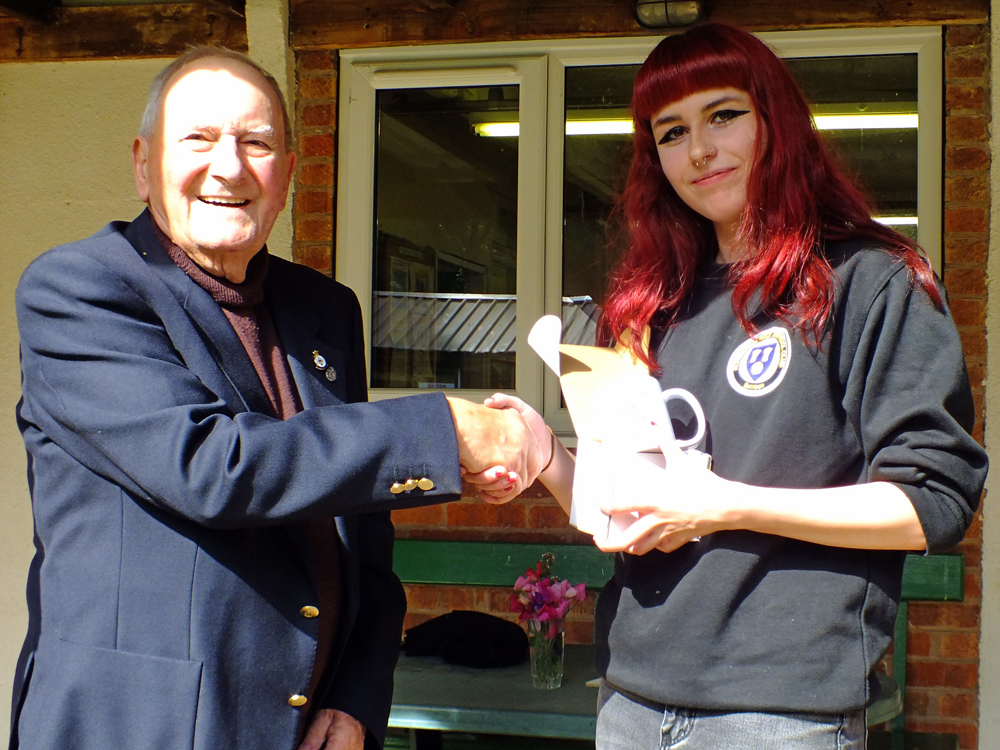 Photograph shows SSRA President - Mike B.P. Willcox (pictured left), presenting the Staffordshire Open - Top Junior Prize for 2025 to Olivia Kirkland (pictured right).